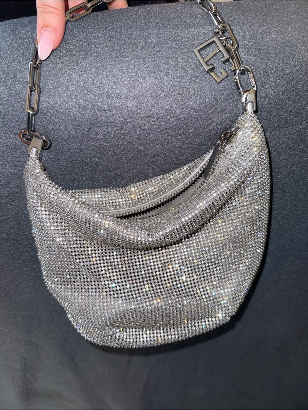 cult gaia Silver Crystal Mesh Mini Shoulder Bag